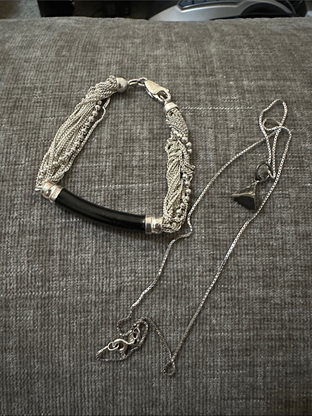 925 Silver Multi-Chain Bracelet with Black Tube Accent